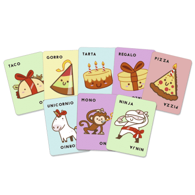 Taco, gorro, tarta, regalo, pizza