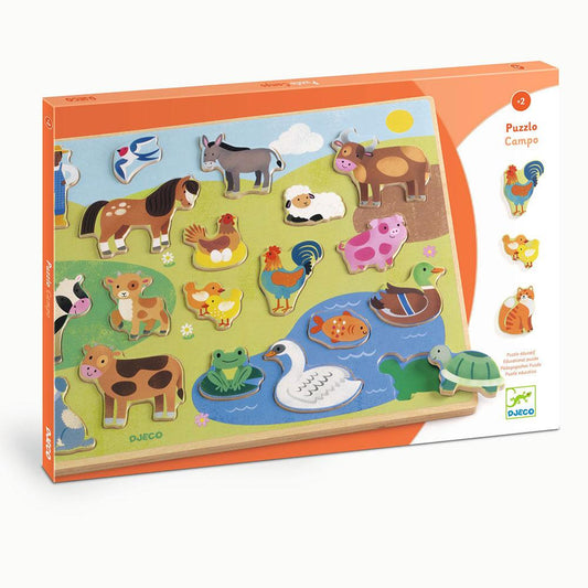 Encajable puzzlo . Campo – Puzzle de madera animales de granja - Librería Educania