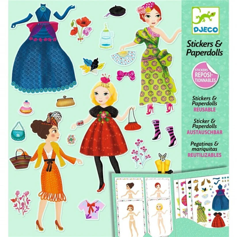 Pegatinas reposicionables . Muñecas de papel ultra moda – Pegatinas reutilizables - Librería Educania