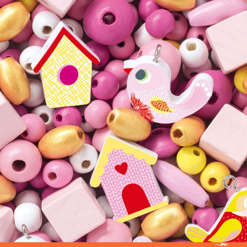 Perlas de madera . Pájaros – Set para crear pulseras - Librería Educania