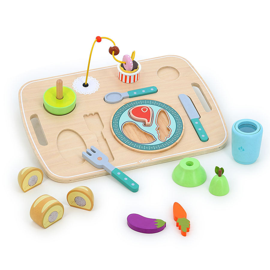 Tablero actividades Bandeja de comida – Juguete multiactividad de madera - Librería Educania